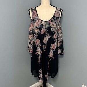 Maurices Women’s Black/Pink Floral Cold Shoulder Dress Sz M